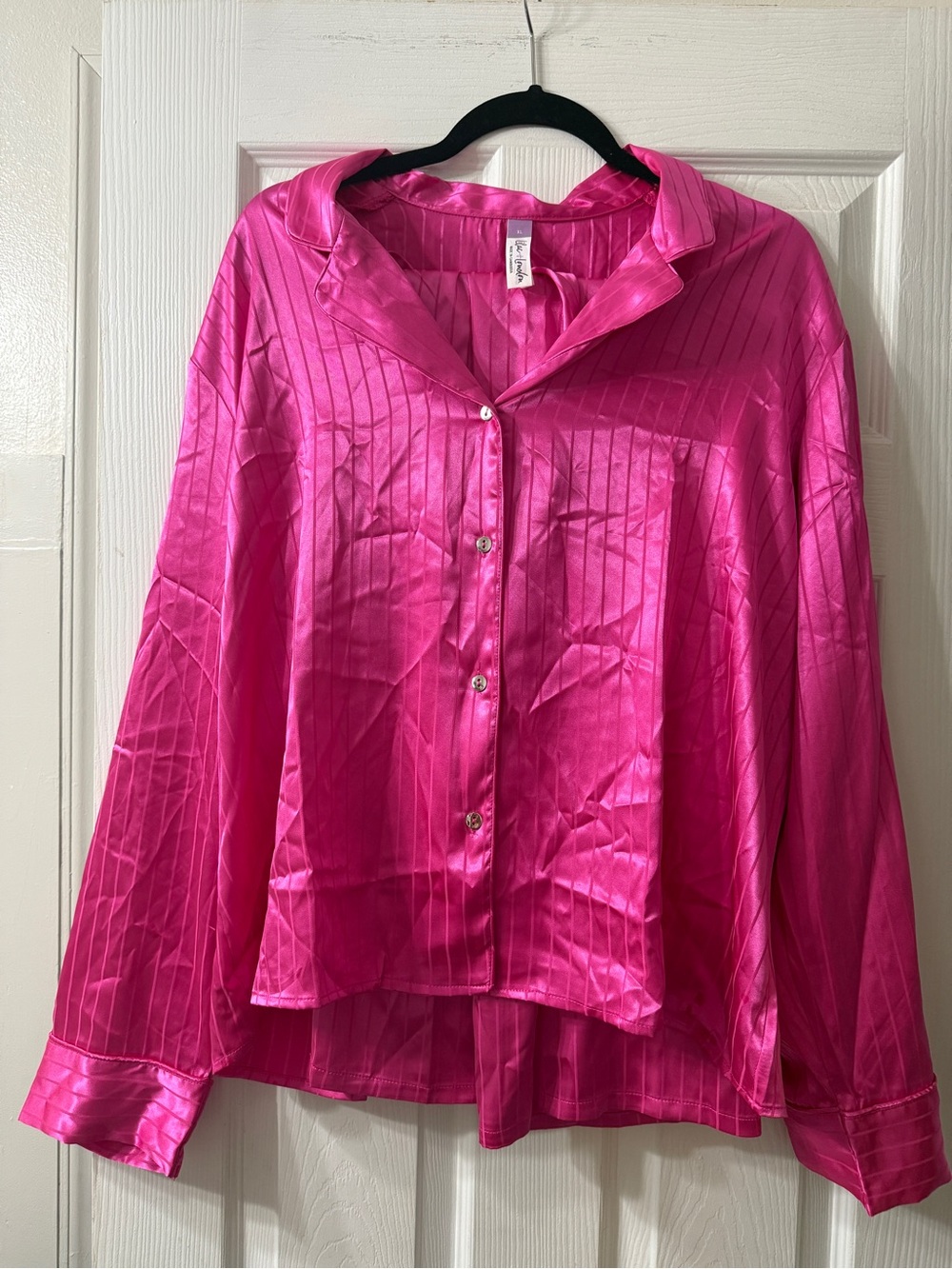 Women's Satin Button-Front Pajama set - Hot Pink